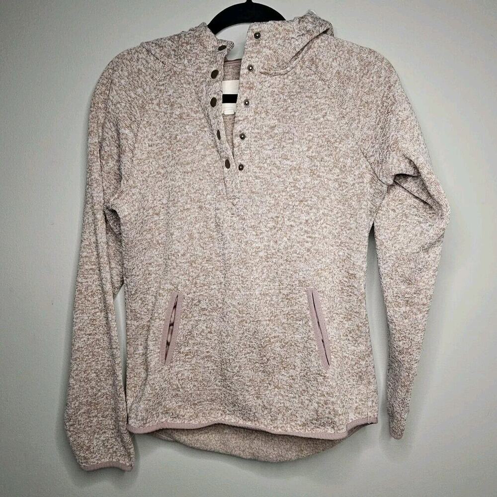 Thread & Supply Hooded Sweater LS 1/4 Button Pullover Heathered Mauve Pockets‎